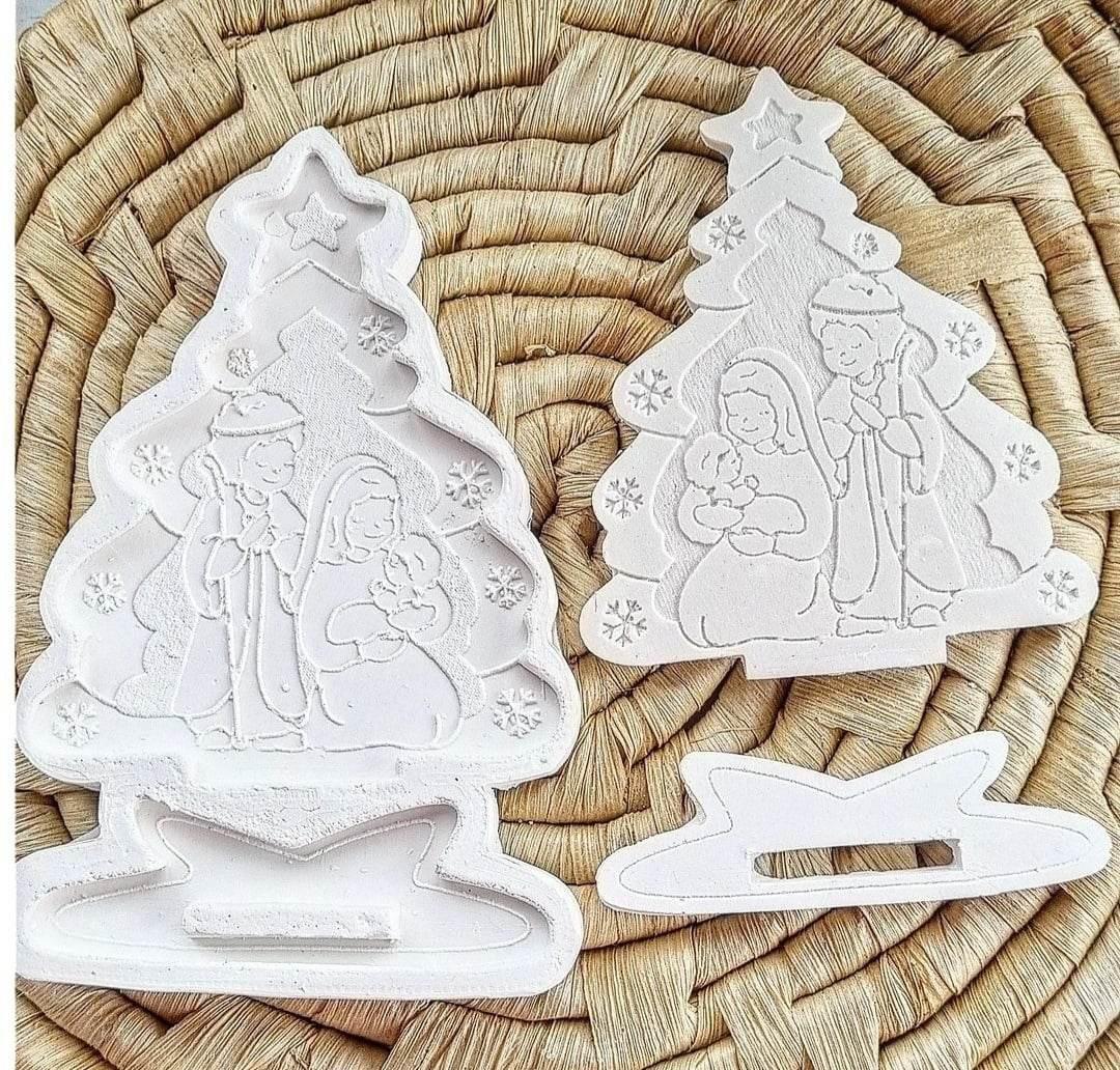 Conjunto de moldes de árvore para presépio com figuras, base, branco