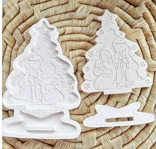 Conjunto de moldes de árvore para presépio com figuras, base, branco