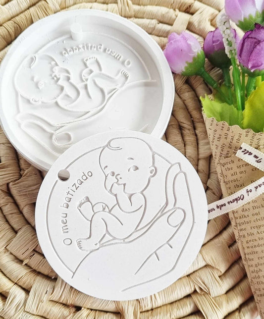 Molde redondo bébe "O meu batizado"