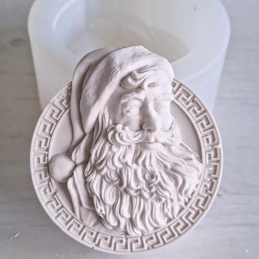Molde de medalha do Pai Natal em relevo, círculo com contorno geométrico