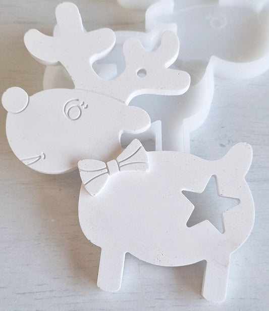 Molde de rena branco com furo e detalhe de laço