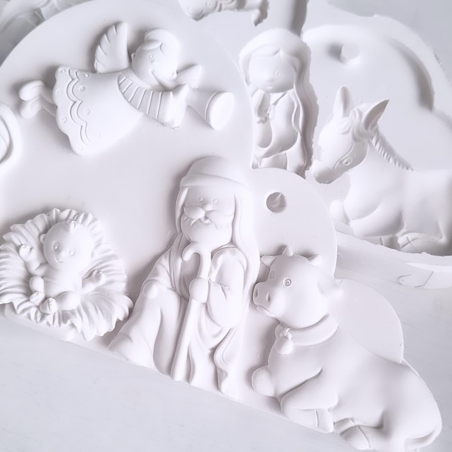 Molde de nuvem para presépio em relevo, figuras de anjo, cabra e pastor