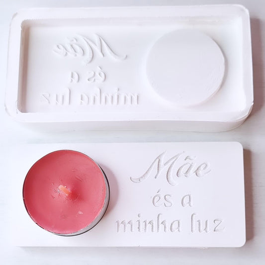 Molde silicone para velas, cavidade redonda e inscrição em relevo Mãe