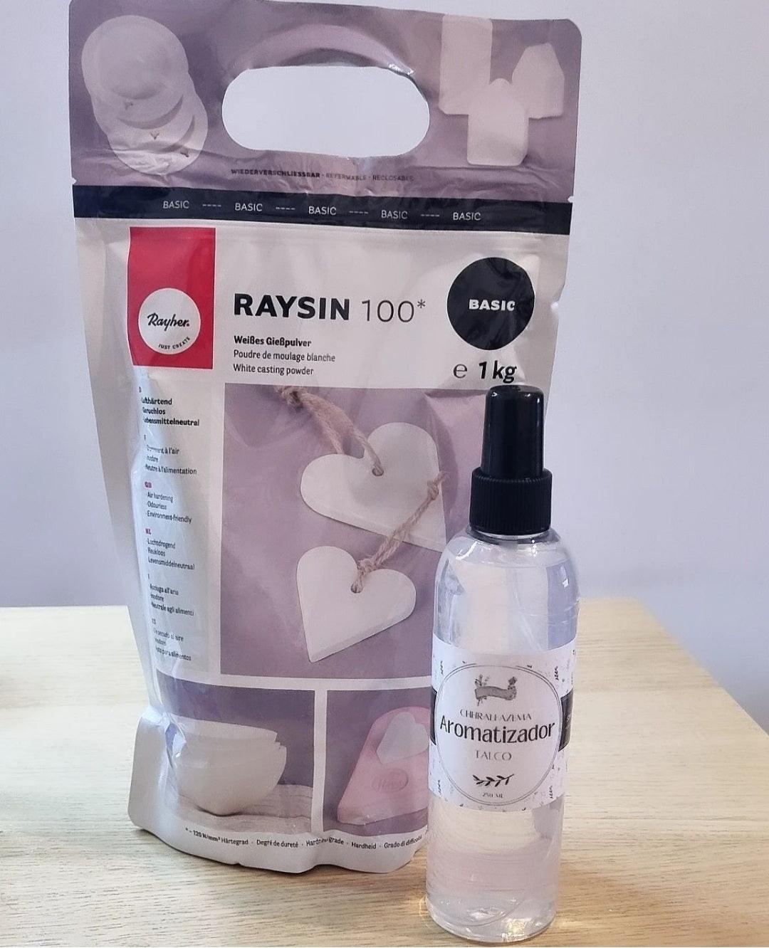 Pack de resina em pó branco e aromatizador Talco, com frasco e saco