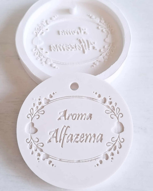 Molde de aroma redondo com relevo “Aroma Alfazema” e moldura ornamental
