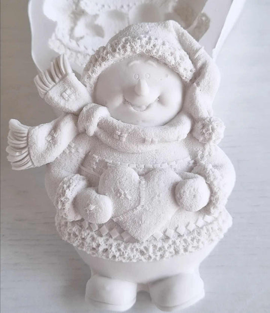 Molde de Pai Natal em relevo branco, com boneco de barba, luvas e cinto