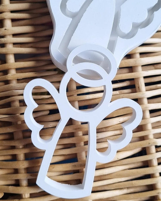 Molde de anjo aberto branco, recorte em forma de anjo com asas e presilha