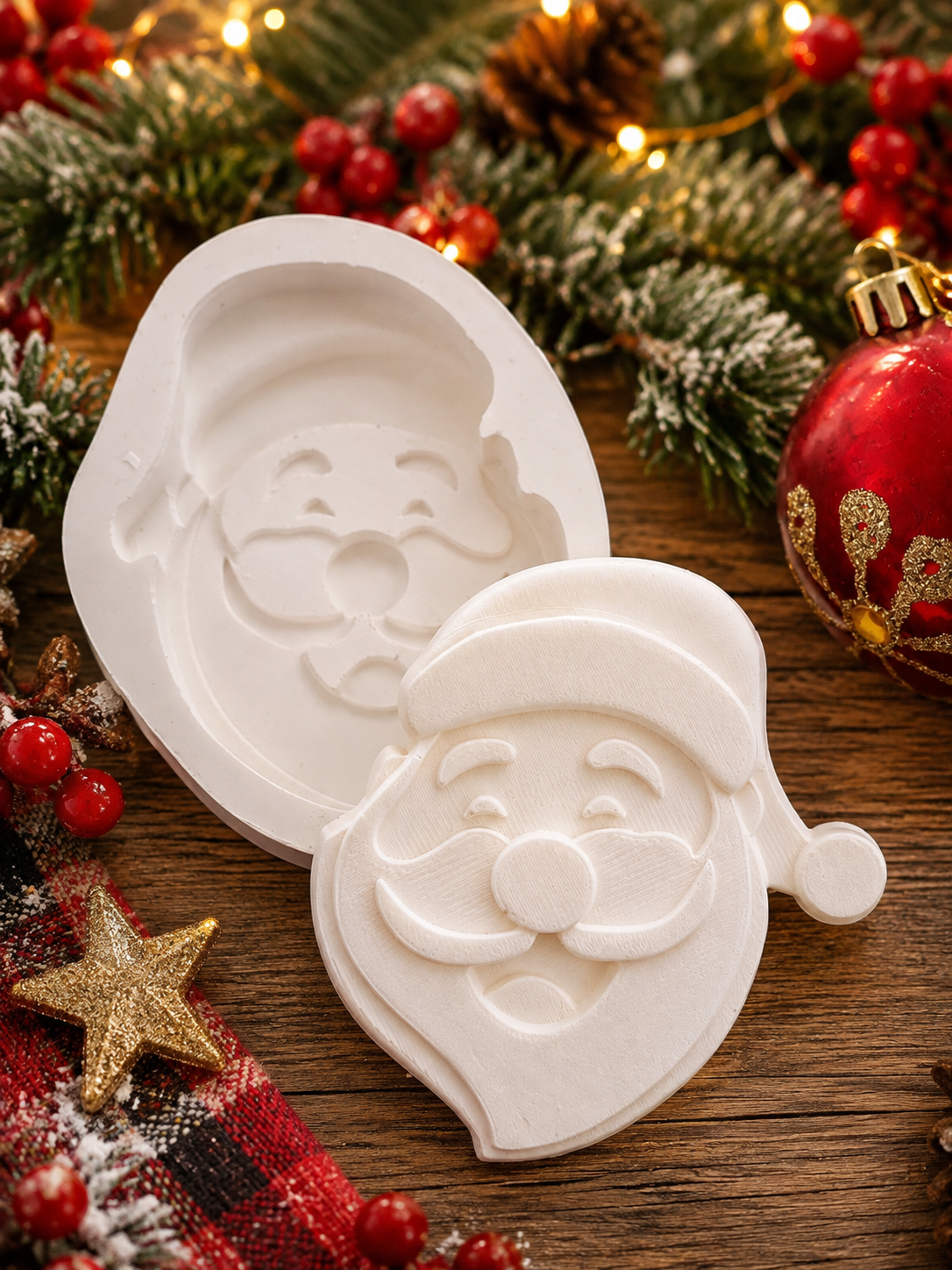 Molde de Pai Natal branco em formato de rosto e barba