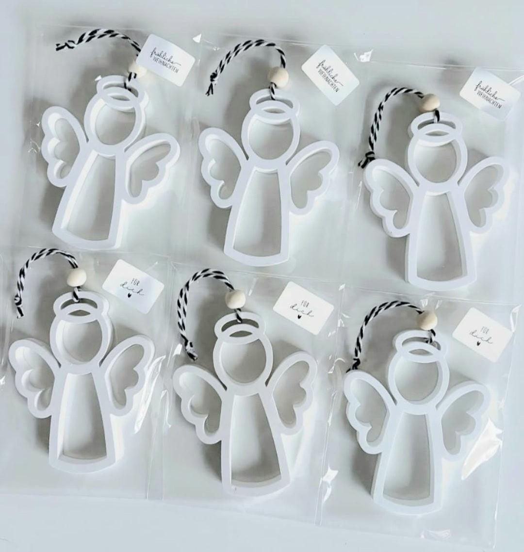 Conjunto de moldes de anjo aberto brancos, vários formatos com presilhas