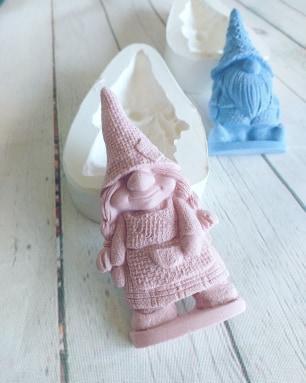 Molde de gnomo de menina em silicone, gnomos rosa e azul, com formato cónico