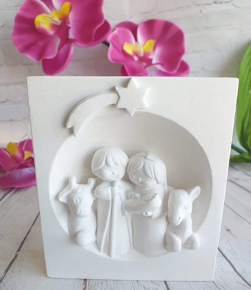 Molde de presépio grande com relevo 3D, figuras brancas em resina moldada
