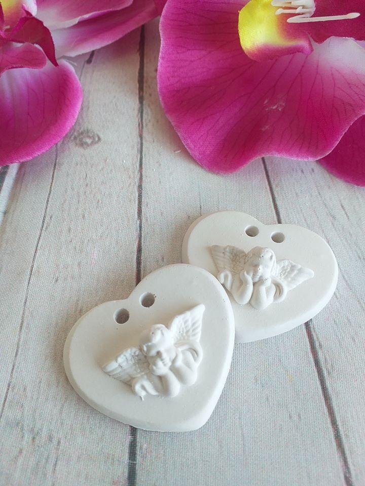 Molde duplo em forma de corações com anjo em relevo, moldes brancos