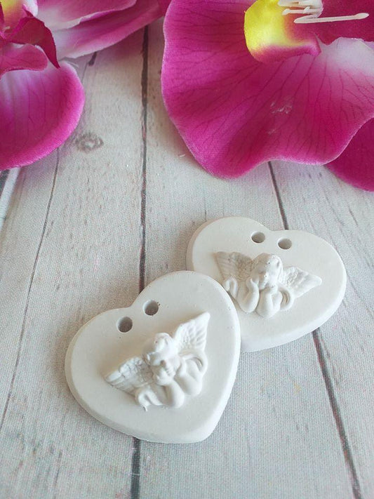 Molde duplo em forma de corações com anjo em relevo, moldes brancos