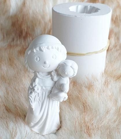 Molde 3D de Santo António com Menino, em relevo branco, com suporte cilíndrico