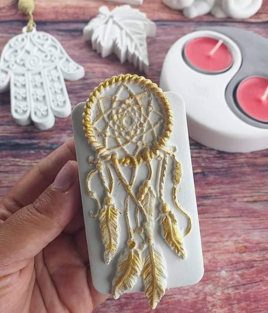 Molde de silicone para apanhador de sonhos, aro circular e penas douradas