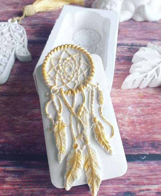 Molde de silicone para apanhador de sonhos, com aro e penas a dourado