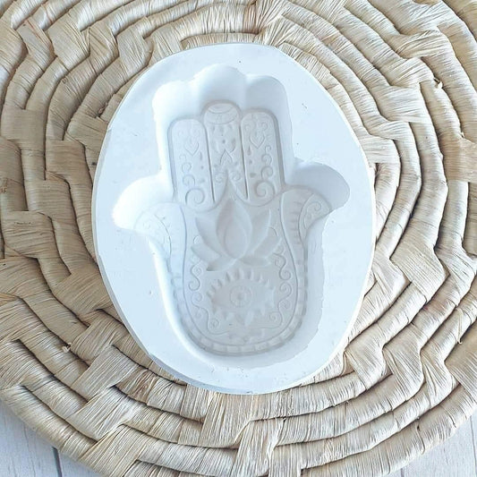 Molde de mão de Fátima em silicone branco, formato oval com relevo