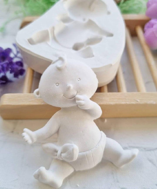 Molde de silicone em forma de caracol infantil branco, figura pequena com laço