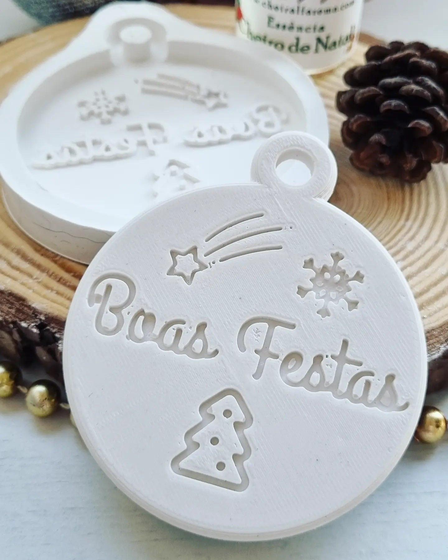 Molde em silicone em forma de bola de Natal, com árvore, estrelas e floco de neve