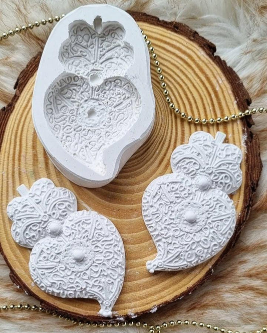 Molde de coração branco com padrão Viana, em silicone, formato duplo