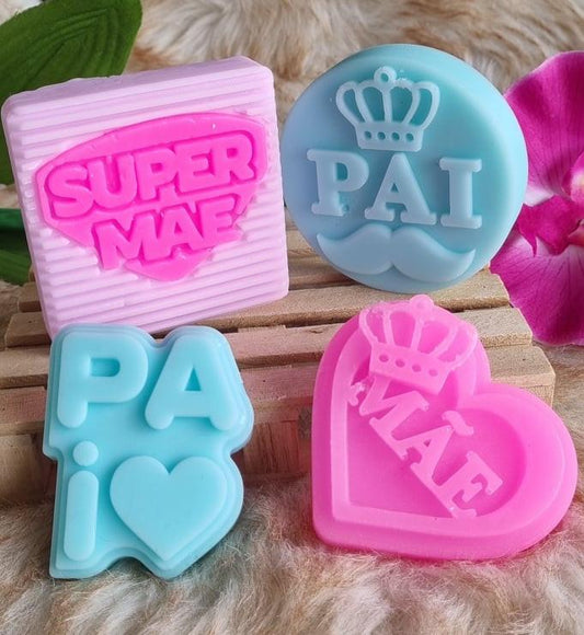 Conjunto de moldes de silicone para 'PAI' (coroa e bigode) azul e rosa