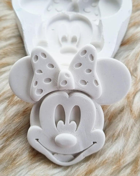 Molde Minnie branco com laço e rosto moldados, formato circular