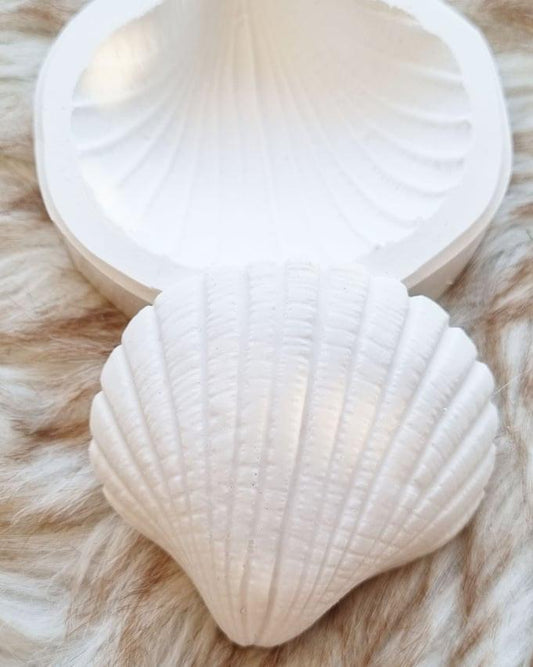 Molde em forma de concha branco, com nervuras em relevo.