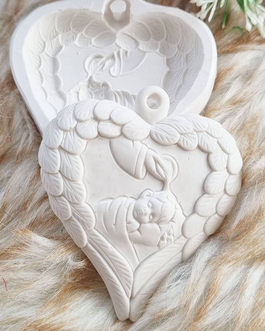 Molde coração asas batismo