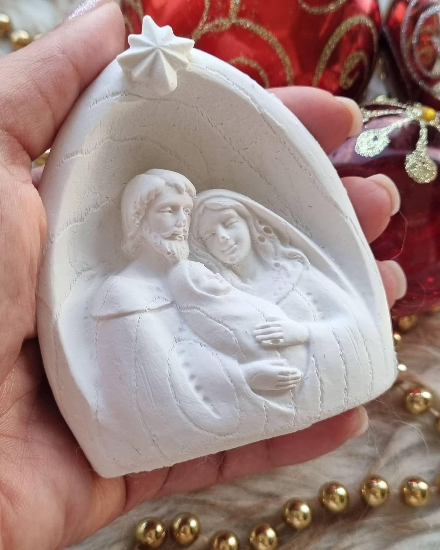 Molde de presépio 3D grande branco com Maria e bebé na manjedoura
