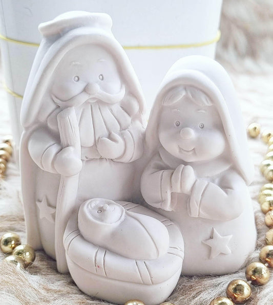 Molde de presépio 3D branco com coelhos e bebé, estrelas em relevo