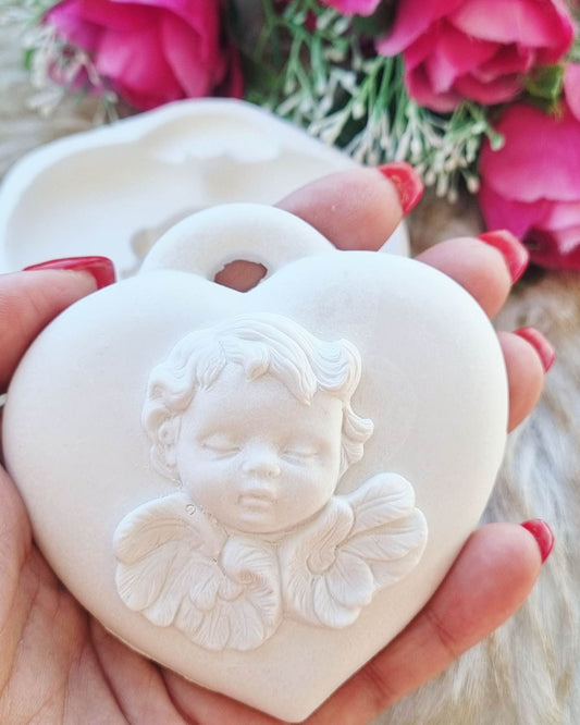Molde coração anjo barroco grande