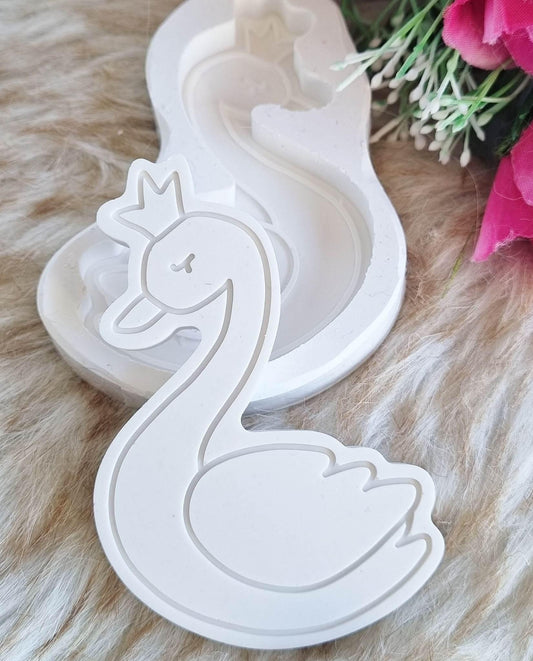 Molde de cisne branco com coroa, formato em relevo para decoração