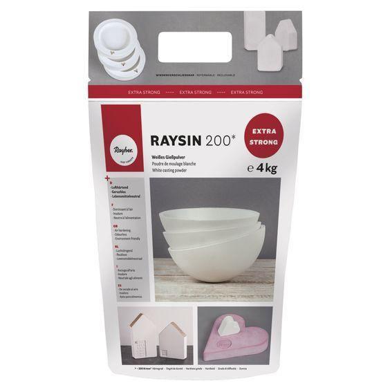Saco de gesso cerâmico Rayher 200 Extra Forte, 4 kg, embalagem branca com etiqueta vermelha