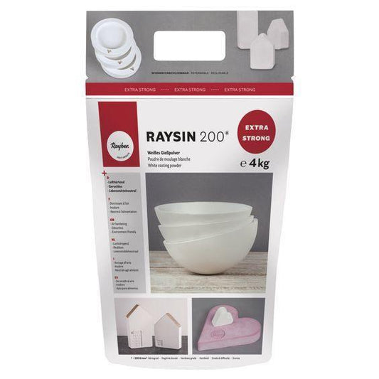 Saco de gesso cerâmico Rayher 200 Extra Forte, 4 kg, embalagem branca com etiqueta vermelha
