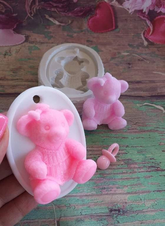 Molde oval e ursinho de peluche rosa, forma para decoração infantil
