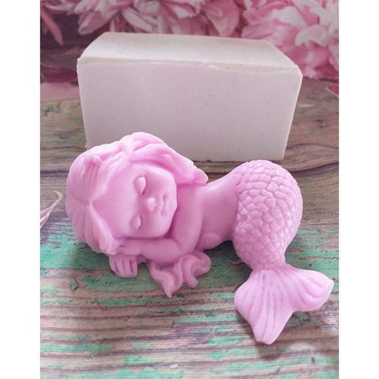Molde de sereia a dormir com figura rosa e bloco rectangular branco