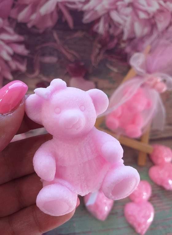 Mini ursinho rosa de peluche, figura em relevo para molde