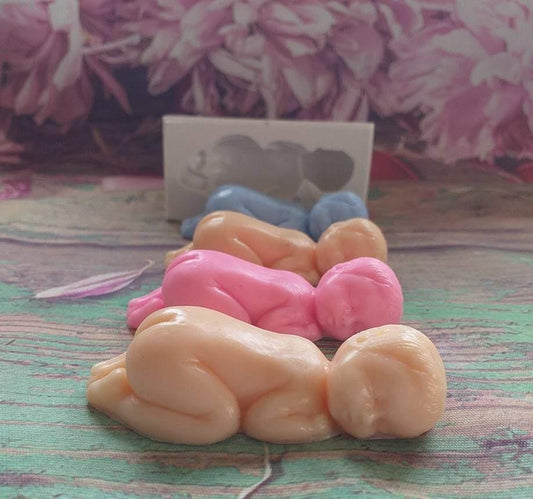 Molde de bebé a dormir, boneco de silicone em tons rosa e azul