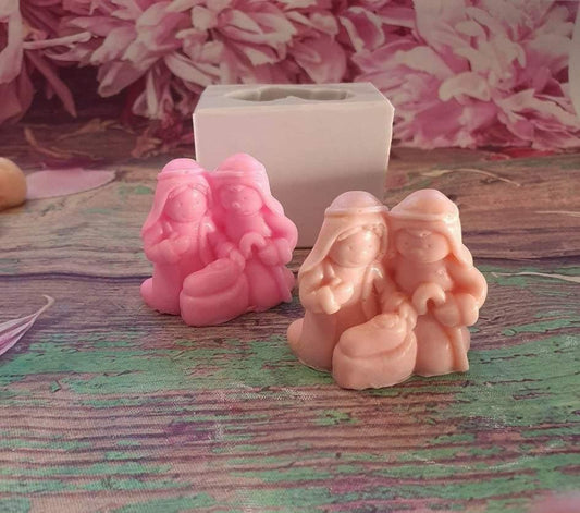 Molde de presépio 3D em silicone rosa e transparente, figuras detalhadas de bebé