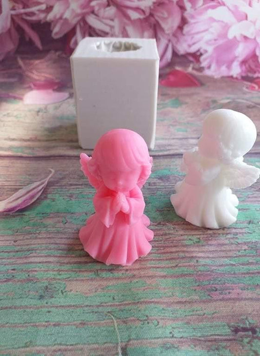 Molde em bloco com anjo menina a rezar 3D rosa e branco, em pé