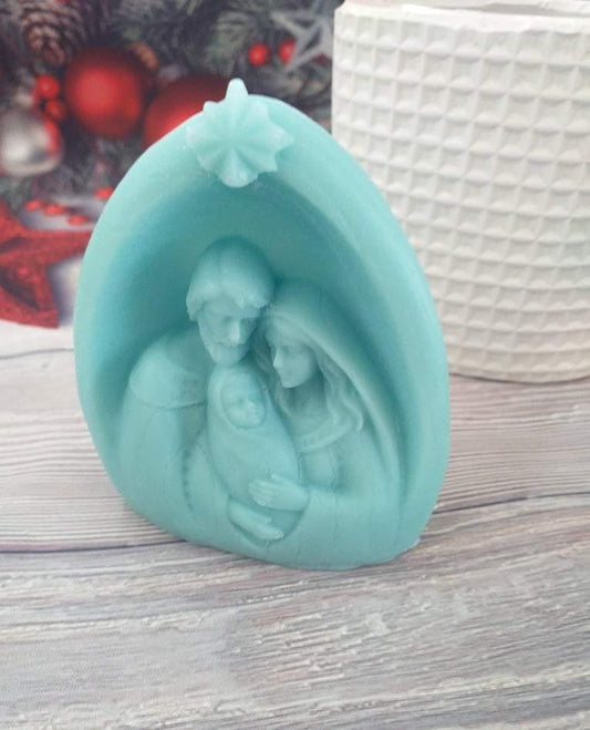 Molde de presépio 3D grande azul-turquesa com figuras de Maria e criança