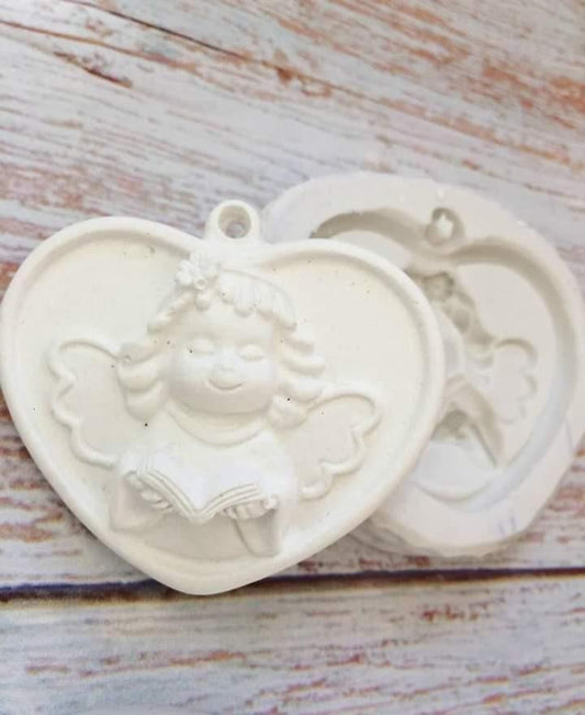 Molde de coração com anjo e livro, branco