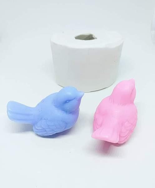 Molde de passarinho 3D em silicone, azul e rosa, com caixa branca
