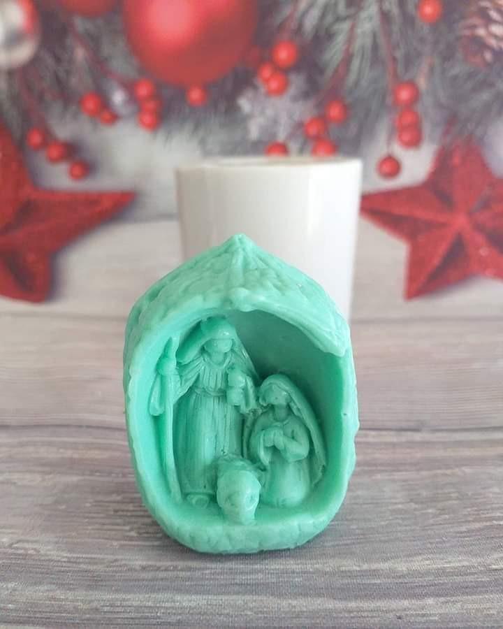 Molde de presépio 3D em forma de casca de noz, verde, com figura em relevo