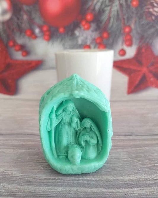 Molde de presépio 3D em forma de casca de noz, verde, com figura em relevo