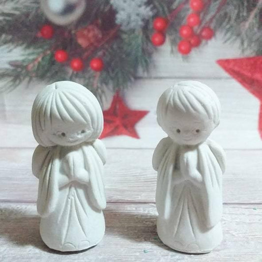 Molde 3D de anjo menina branco, par de figuras com cabelo em caracol e asas