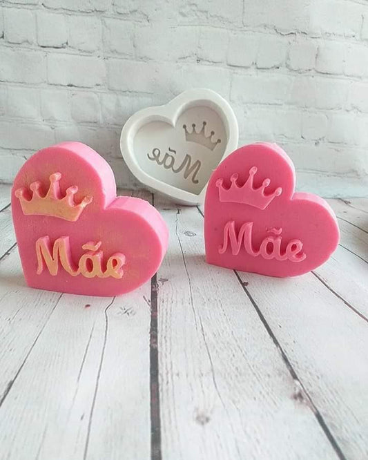 Conjunto de moldes de coração Mãe com coroa, em rosa e branco