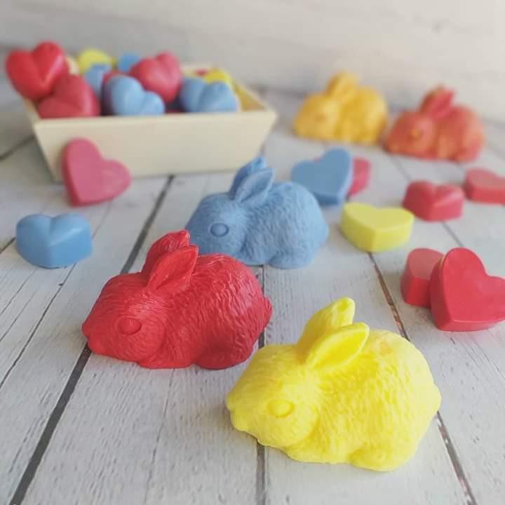 Conjunto de moldes de coelho 3D, vermelho, azul e amarelo