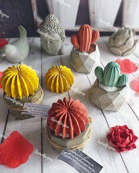 Molde de cacto com várias formas coloridas em bege, amarelo, laranja e vermelho