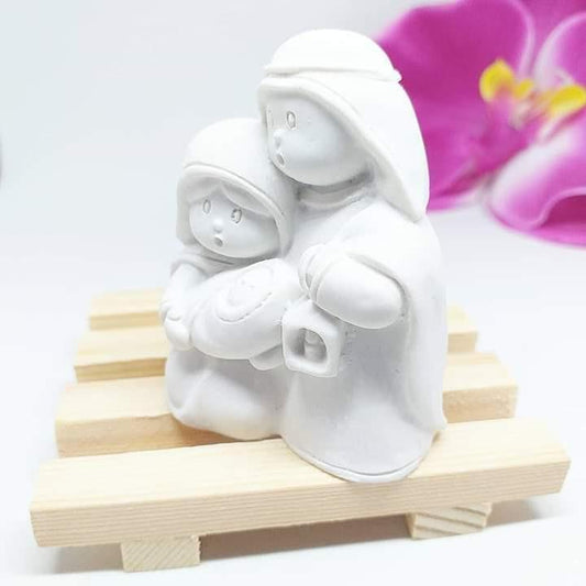 Molde de presépio 3D de José, figura branca ajoelhada com bebé ao colo